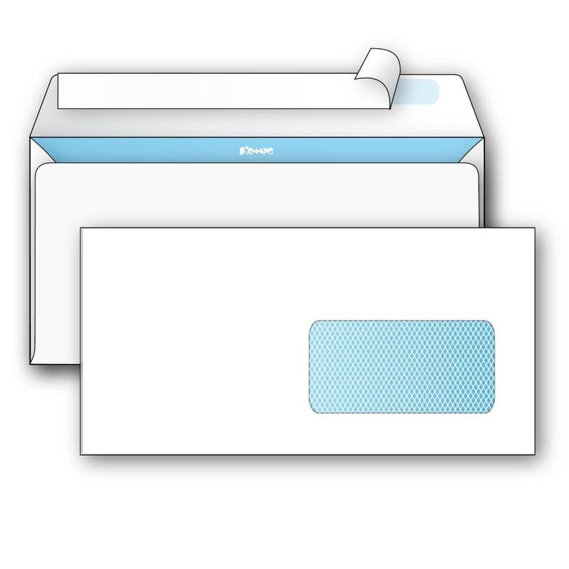 Конверт Белый Е65-2101 80г 110х220, с отр.полосой, запечатка, прав.окно,  1000шт/уп.